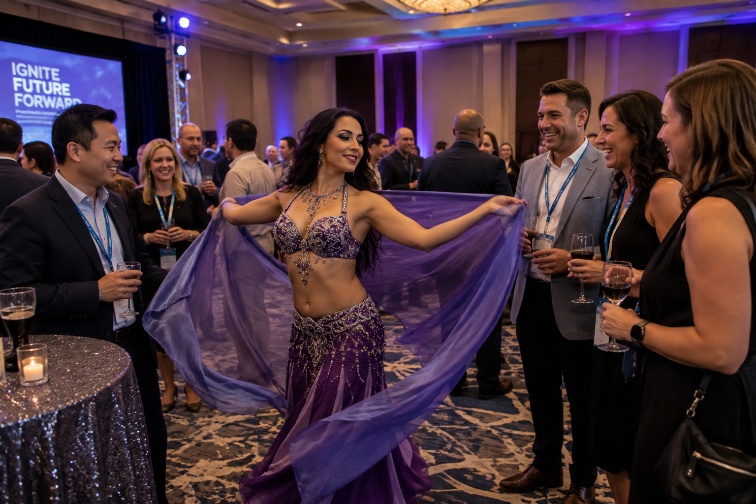 Interactive dancers and performers at a corporate event