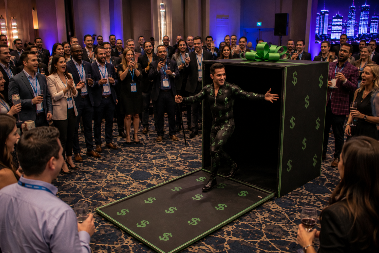 Surprise performance unfolding during a Las Vegas corporate event